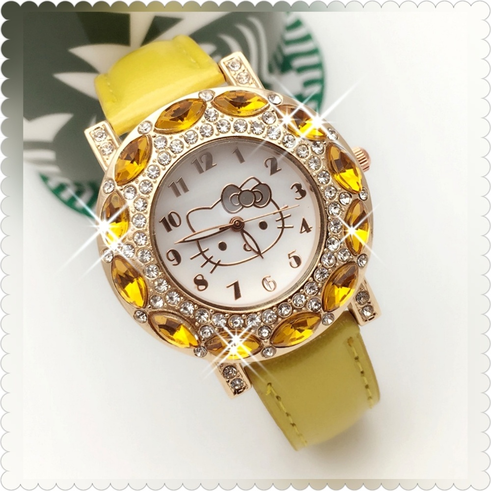 HELLO KITTY YELLOW AND CLEAR ICED OUT CZ WATCH